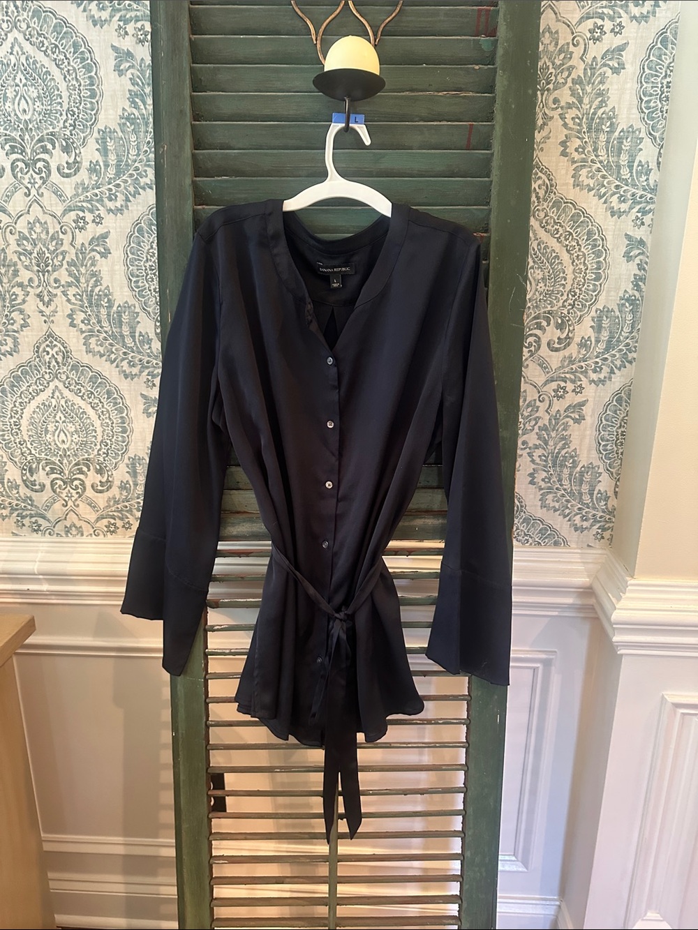 Banana Republic Navy Button-Front Tie-Waist Tunic